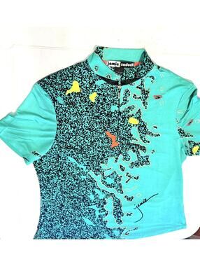 Jamie Sadock Quarter Zip Mock Neck Turquoise Graphic Golf Shirt Large